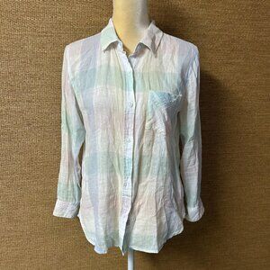 Rails Top Womens XS Multicolor Linen Blend Button Up Charli Pastel Buffalo Check
